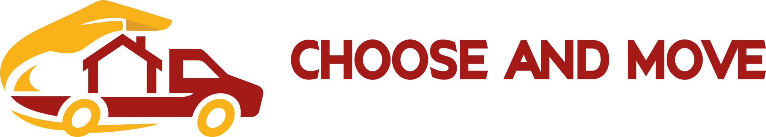 Logo for Choose and Move Technical Services LLC: a stylized yellow hand cradling a red car with a house silhouette, followed by bold red and white text.